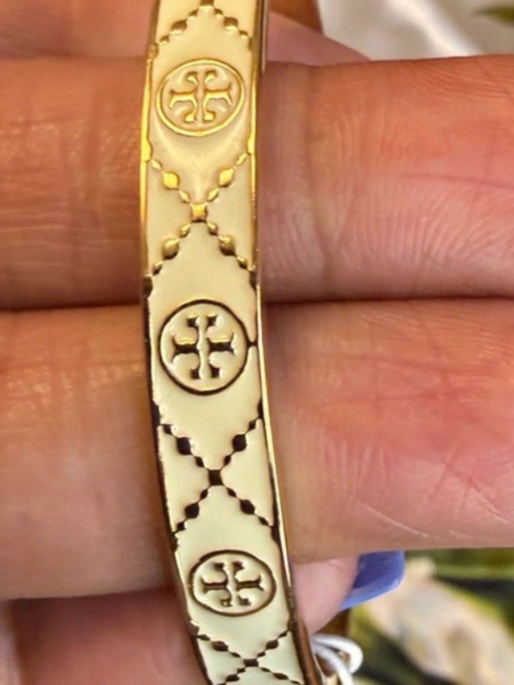 Tory Burch Gold-Tone Bracelet with Cream Enamel Accents